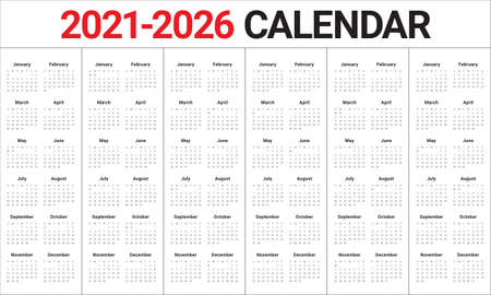 Year 2021 2022 2023 2024 2025 2026 calendar vector design template, simple and clean designのイラスト素材