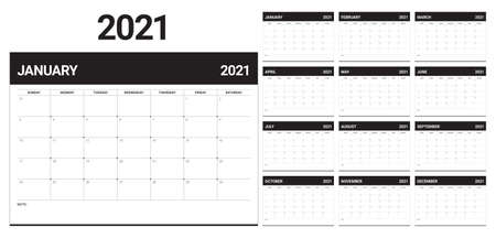 Year 2021 desk calendar vector illustration, simple and clean design.のイラスト素材