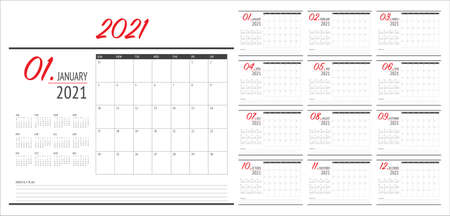 Year 2021 desk calendar vector illustration, simple and clean design.のイラスト素材