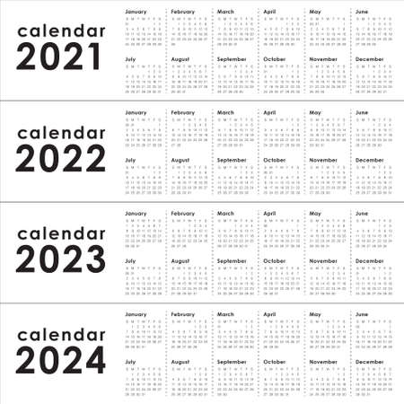 Year 2021 2022 2023 2024 calendar vector design template, simple and clean designのイラスト素材