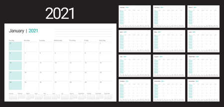 Year 2021 desk calendar vector illustration, simple and clean design.のイラスト素材