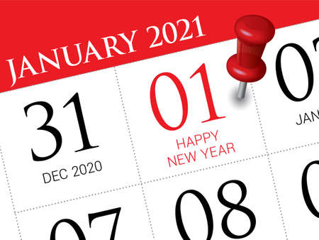 Close up of first day of the year 2021 on diary calendar, simple and clean design vector.のイラスト素材
