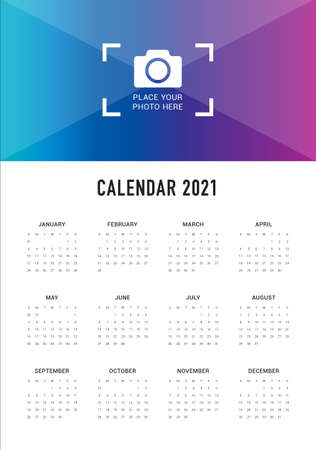 Year 2021 calendar vector design template, simple and clean designのイラスト素材