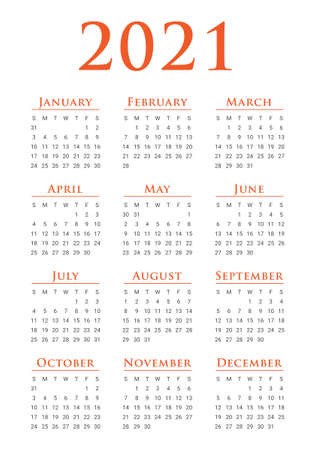 Year 2021 calendar vector design template, simple and clean designのイラスト素材