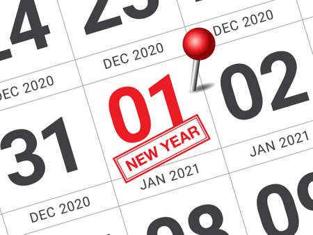 Close up of first day of the year 2021 on diary calendar, simple and clean design vector.のイラスト素材