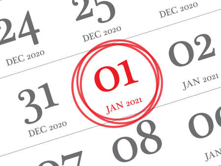 Close up of first day of the year 2021 on diary calendar, simple and clean design vector.のイラスト素材