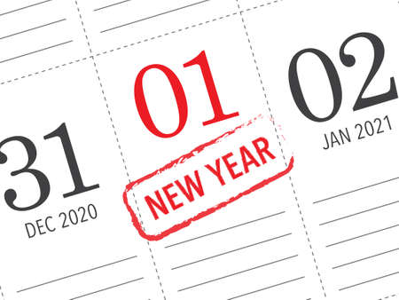 Close up of first day of the year 2021 on diary calendar, simple and clean design vector.のイラスト素材