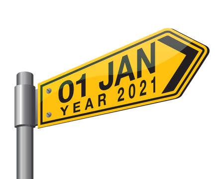 Vector illustration of January new year road sign. New Year is coming, wish you all the best as always in this coming new year.のイラスト素材