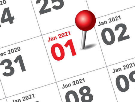Close up of first day of the year 2021 on diary calendar, simple and clean design vector.のイラスト素材