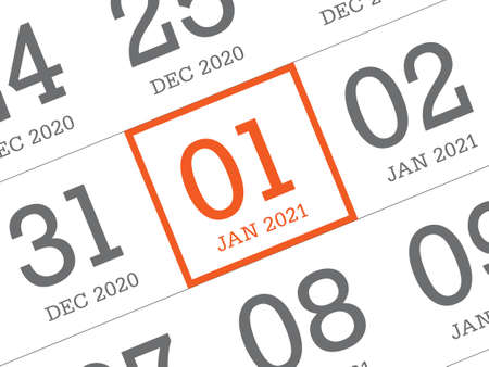 Close up of first day of the year 2021 on diary calendar, simple and clean design vector.のイラスト素材