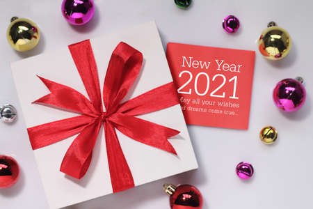 Happy new year 2021 with gift. New year is the first day of the year in the Gregorian calendar.の写真素材