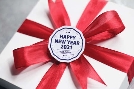 Happy new year 2021 with gift. New year is the first day of the year in the Gregorian calendar.の写真素材