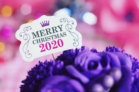 Merry Christmas 2020 with colorful decoration. Wishing you wonderful memories during this joyous season.の写真素材