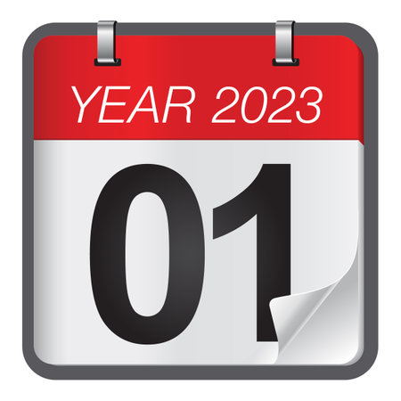 Close up of first day of the year 2023 on calendar. New year is the first day of the year in the Gregorian calendar.のイラスト素材