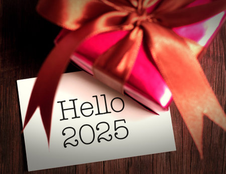 2025 New Year with decoration. We wish you a new year filled with wonder, peace, and meaning.の写真素材