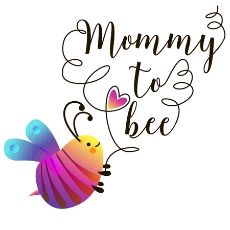 Baby shower invitation template with text Mommy to Bee. Cute card design with bees. Vector illustration. Banner for Mothers Day, congratulation, logo, symbol, signのイラスト素材