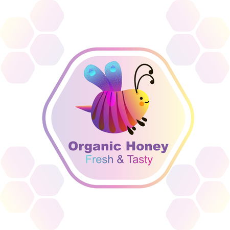 Colorful cartoon bright little bee. Smile and happy insect for kids booksのイラスト素材