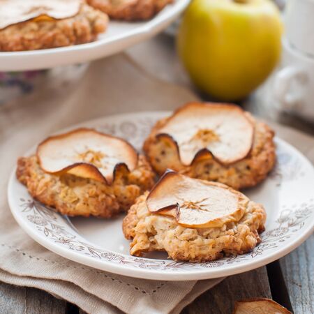 Rustic Style Apple Oat Cookies, close up, squareの写真素材
