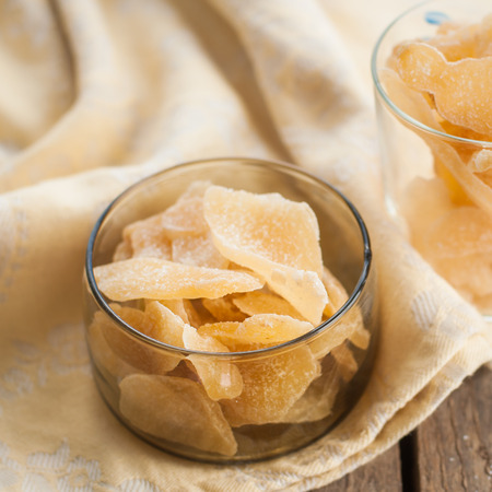Candied Crystallized Ginger in Glass Bowls, squareの写真素材