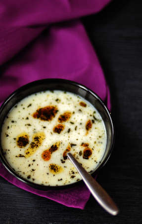 Traditional Turkish yoghurt and dry mint soup