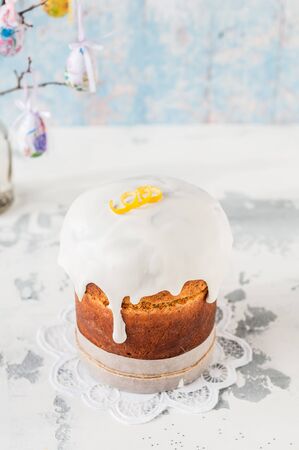 Kulich, Russian Easter Bread with Poppy Seed and Lemon Zest, copy space for your text