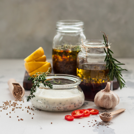Assorted Meat Marinades: Buttermilk, Red Wine and Spiced Moroccan Styleの写真素材