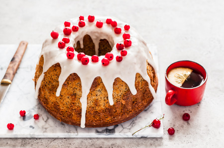 Lemon Poppy Seed Bundt Cake with Sugar Glaze and Redcurrant