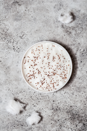 Sprouting Cress Salad Seeds on Wet Cotton Wool, copy space for your textの写真素材