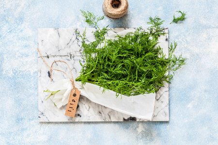 A Bunch of Dill Wrapped in Paper, copy space for  textの写真素材