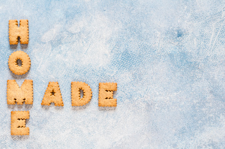 Crackers Arranged as a Word Homemade, copy space for textの写真素材