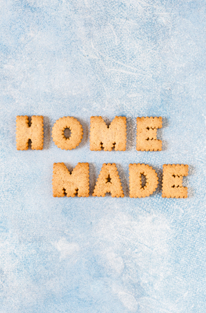 Crackers Arranged as a Word Homemade, copy space for  textの写真素材