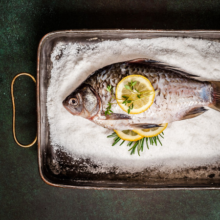 Whole Crucian To Be Baked in Salt, squareの写真素材
