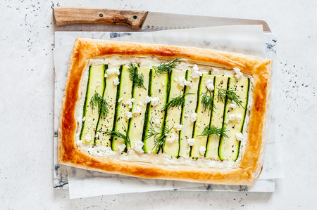 Puff Pastry Zucchini and Cheese Tart with Dillの写真素材