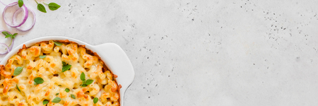 Pasta and Cheese Bake, banner,  copy space for your textの写真素材