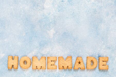 Crackers Arranged as a Word Homemade, copy space for your textの写真素材