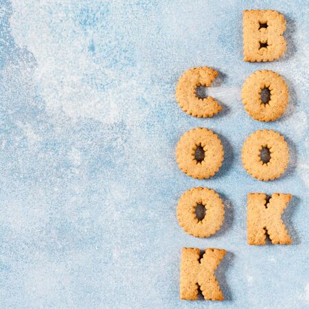 Crackers Arranged as a Word Cookbook, copy space for your text, squareの写真素材