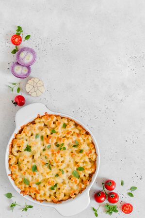 Pasta and Cheese Bake, copy space for your textの写真素材