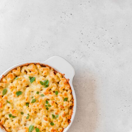 Pasta and Cheese Bake, square, copy space for your textの写真素材