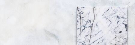 Marble Board on Light Grey Concrete Background, banner, copy space for your textの写真素材