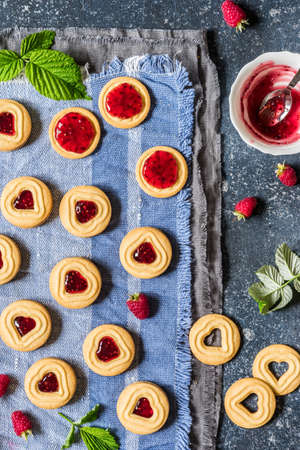 Shortbread Butter Cookies with Raspberry Jam Filling Centerの写真素材
