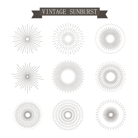 Set of Vintage Sunbusrt. Geometric Shapes and Light Ray Collection. Hipster Style Frames.のイラスト素材