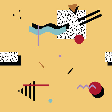 Seamless abstract geometric pattern in retro memphis style, fashion 80-90s. It can be used in printing, website backdrop and fabric design.のイラスト素材