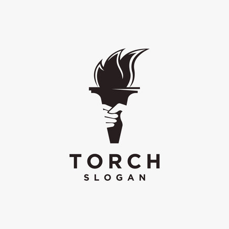 Hand holding torch logo icon vector template on white background,with negative space design styleのイラスト素材