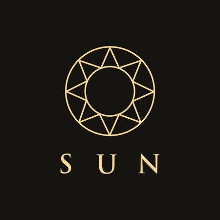 Minimalist ethnic Lineart sun logo icon vector template on black backgroundのイラスト素材