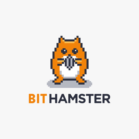 Cute and fun cartoon mascot hamster logo icon vector template with pixel bit style drawing on white backgroundのイラスト素材