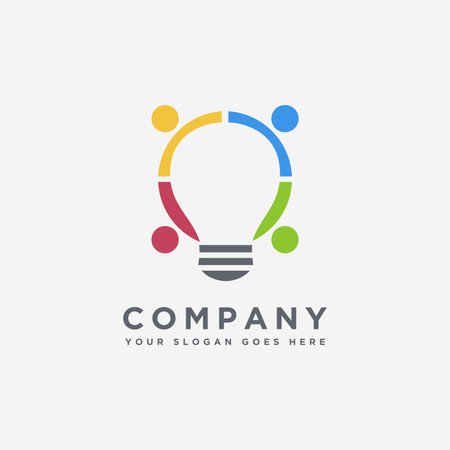Creative logo of connection people and lighting bulb, sharing, link logo icon vector on white backgroundのイラスト素材