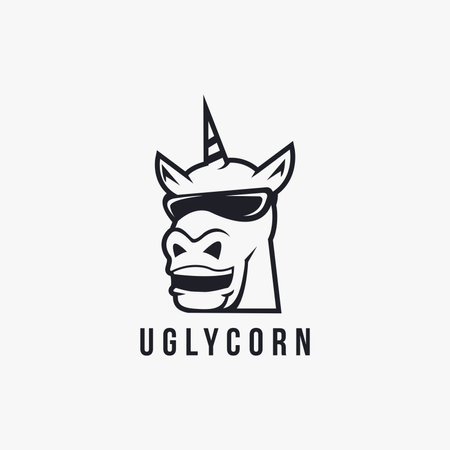 Fun laughing unicorn logo icon vector illustration template on white backgroundのイラスト素材