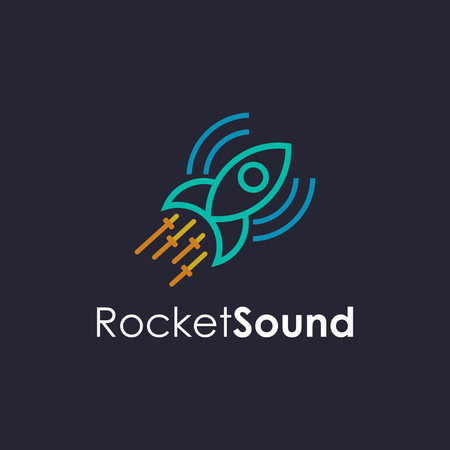 playful rocket and sound amplifier tunnel logo icon vector template on dark backgroundのイラスト素材