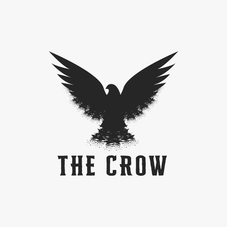 Vintage dirty retro hipster flying crow logo icon vector design on white backgroundのイラスト素材