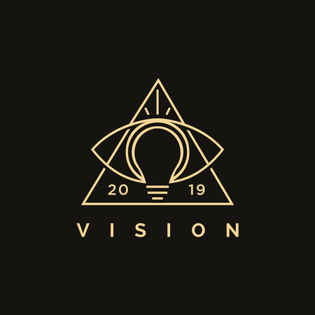 Abstract lineart creative Vision logo icon, eye and lightbulb logo icon vector template on black backgroundのイラスト素材
